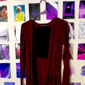 Burgundy Cardigan and black pencil skirt